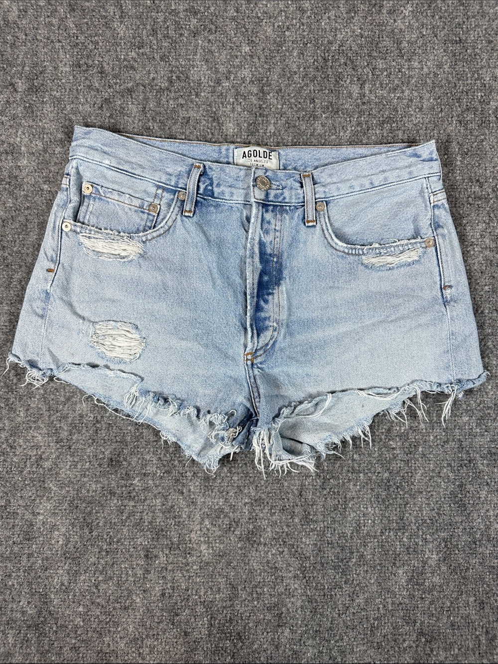 Agolde Light Blue Distressed Denim Cutoff Shorts Women’s Size 27